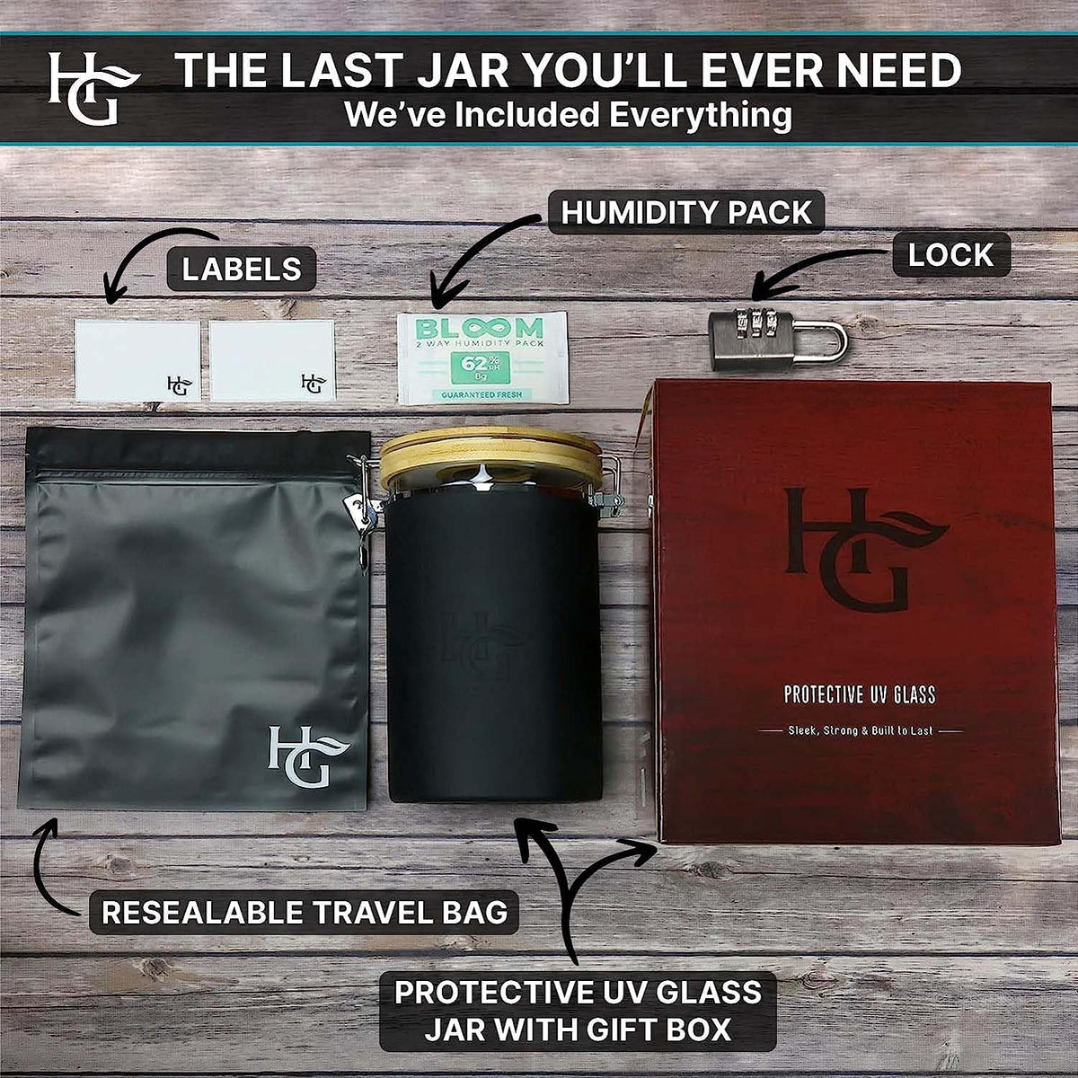 XL Locking Airtight Jar with Built in Hygrometer (Holds 5 Ounces/2.5 L