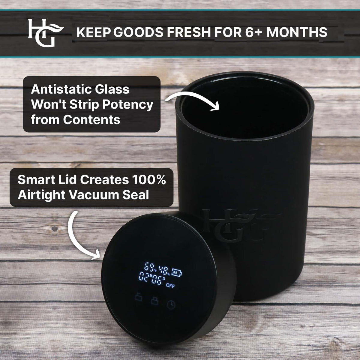 AutoCure Vacuum Seal Smart Jars with Built In Hygrometer (1 Liter / 2