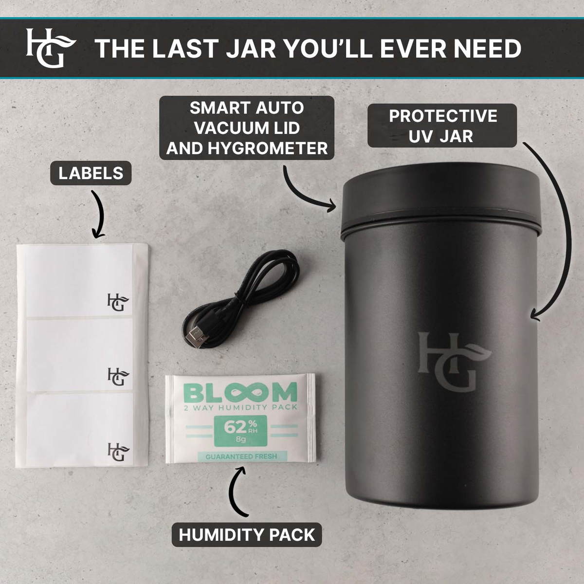 AutoCure Smart Jar with LED Lid Built in Hygrometer (2 Liter / 4 Oun