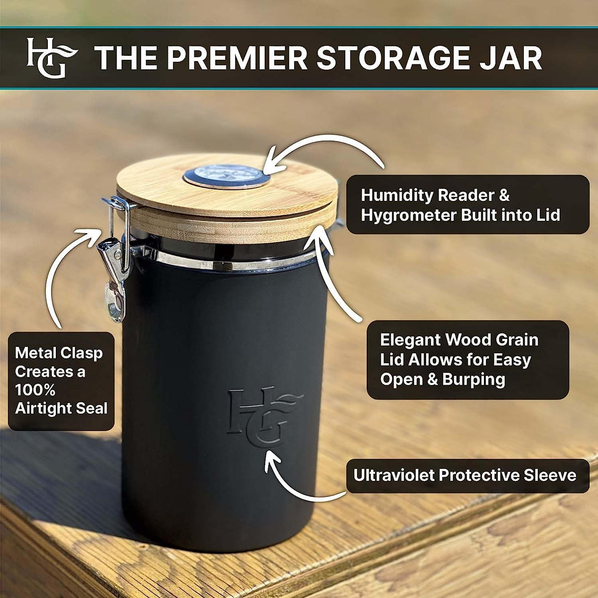 XL Locking Airtight Jar with Built in Hygrometer (Holds 5 Ounces/2.5 L ...