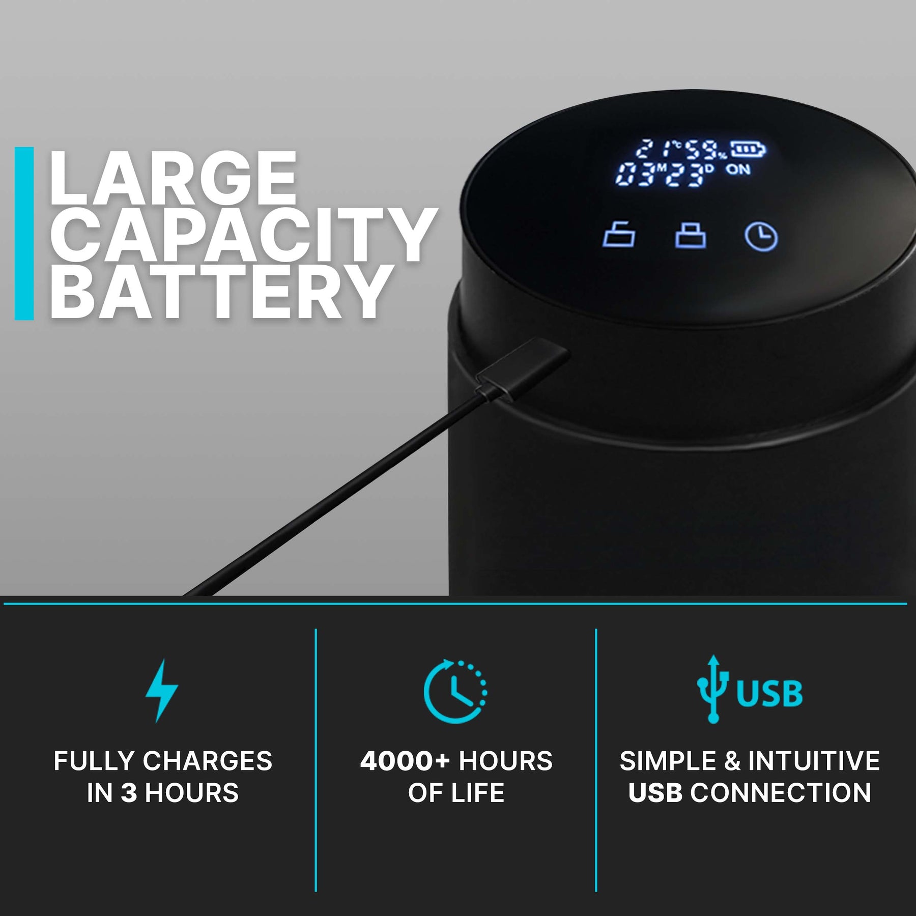 AutoCure Smart Jar with LED Lid - Built in Hygrometer (2 Liter / 4 Oun ...