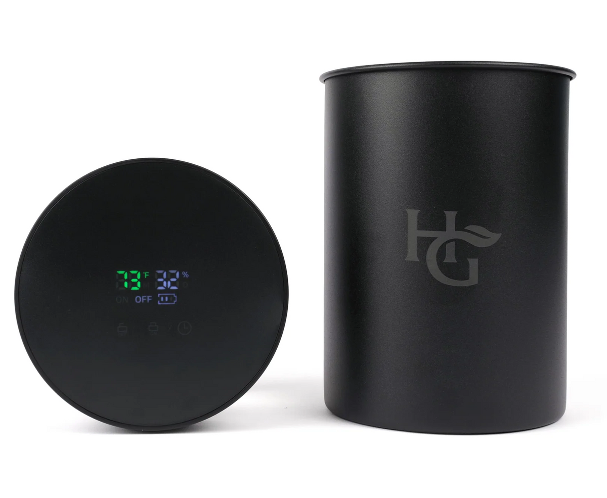 AutoCure Smart Jar with LED Lid Built in Hygrometer Turns Green When