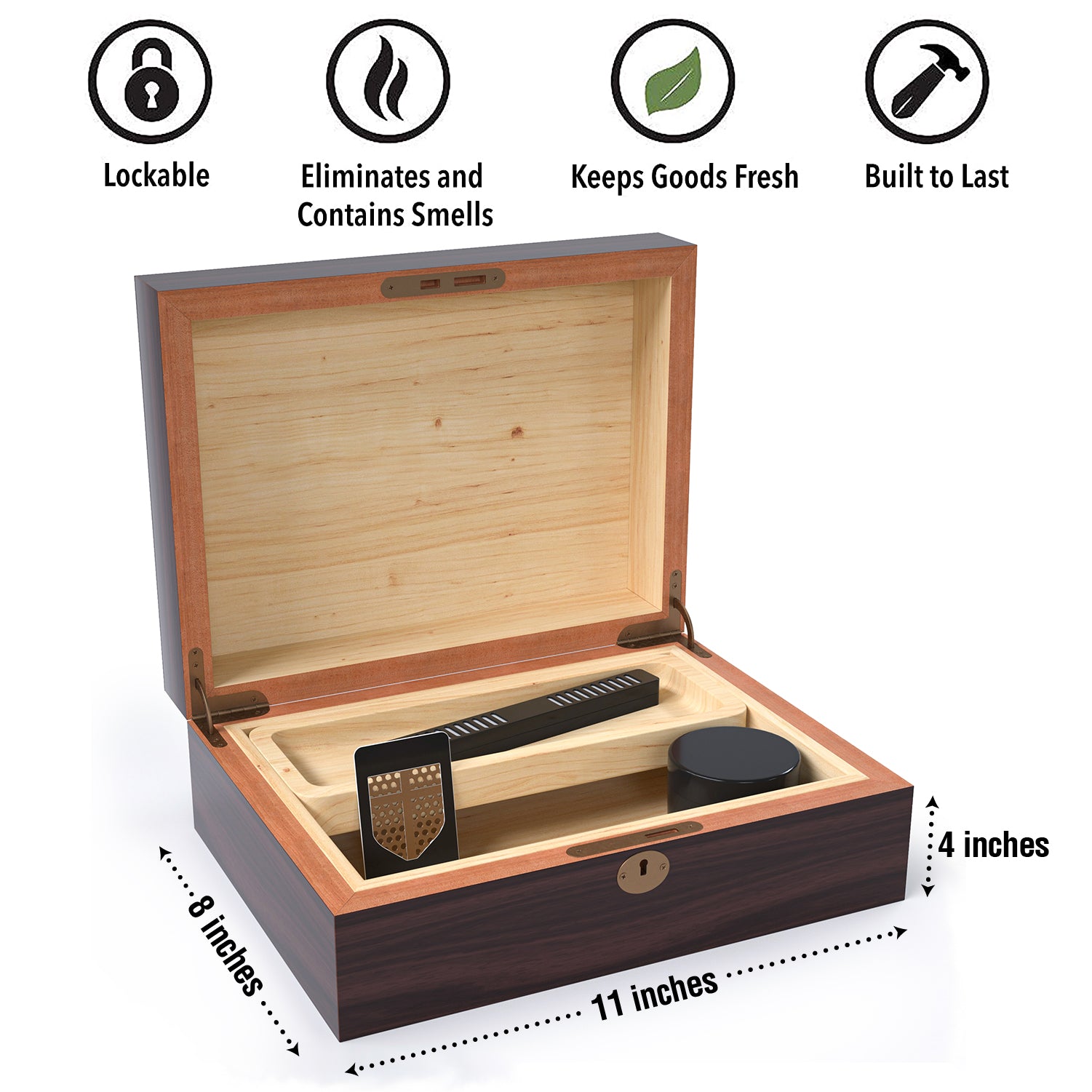 Locking Wood Box Humidor by Herb Guard